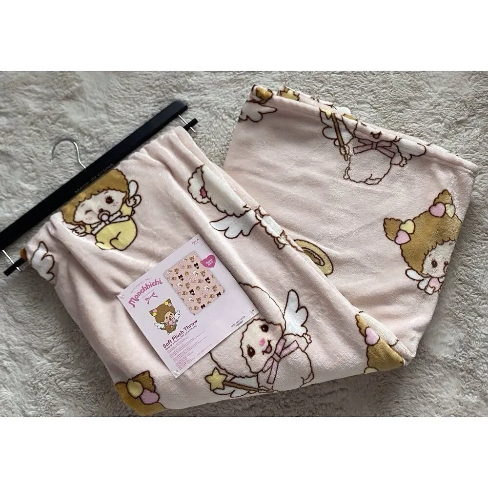 Monchhichi Love Happy Angel Pink Soft‎ Plush Throw Blanket 50”x70” VIRAL NEW